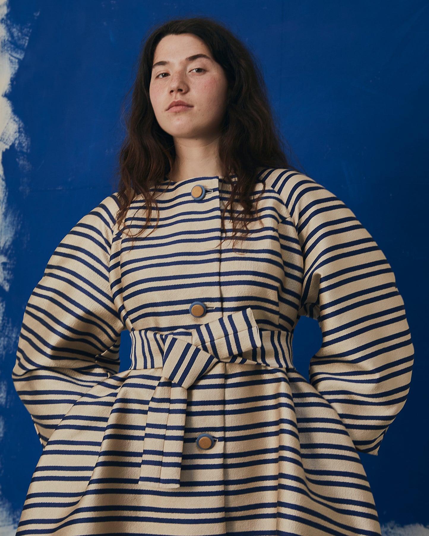 Claire Coat Dress Navy & Sand Stripe